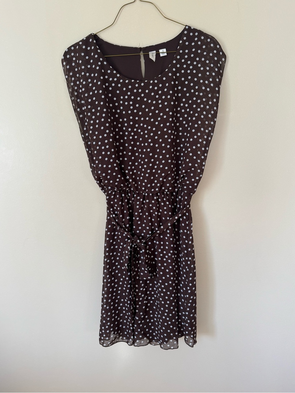 Women’s Brown Polka Dot Tie-Waist Dress (S)